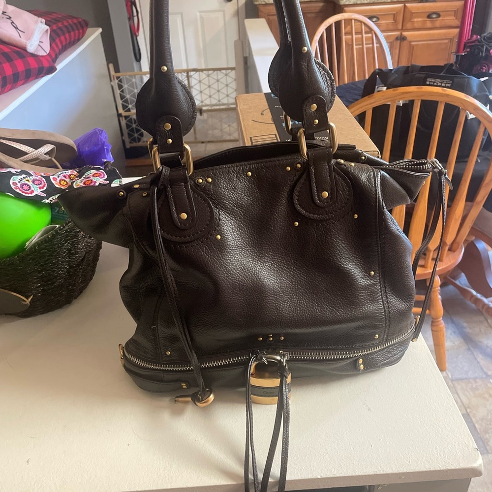 Chloe Italian leather handbag luxury designer purse dark brown